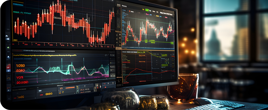 Trading monitors with stock charts