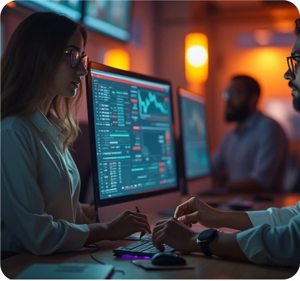 Financial experts analyzing stock market data