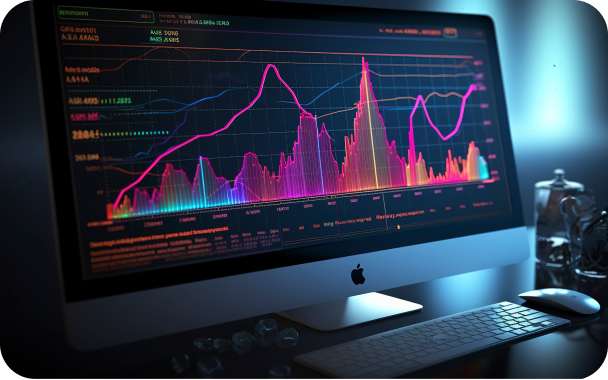 Colorful financial charts on a desktop monitor