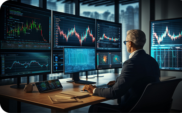 Colorful financial charts on a desktop monitor