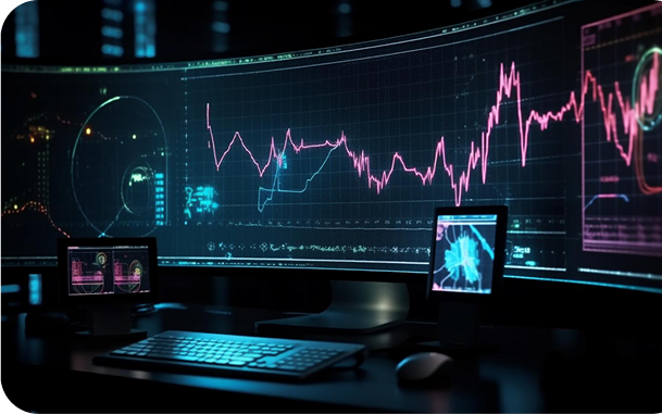  monitor with pink financial charts