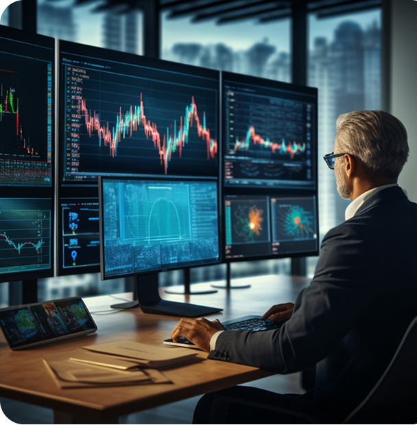 Trader at multi-monitor setup