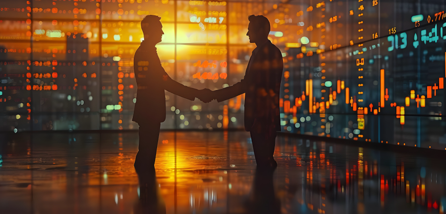 Hand pointing at digital data chart